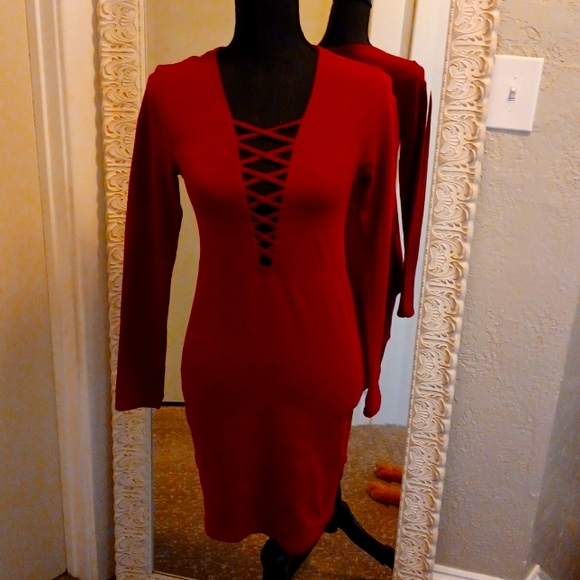 Express Sexy Deep V Long Sleeve Dress - Picture 1 of 8